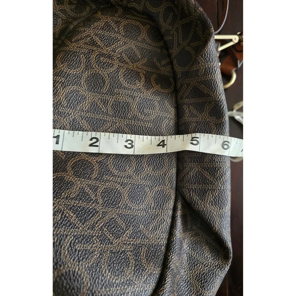 Calvin Klein Brown Monogram Logo Hobo Shoulder Bag Gold Hardware Large